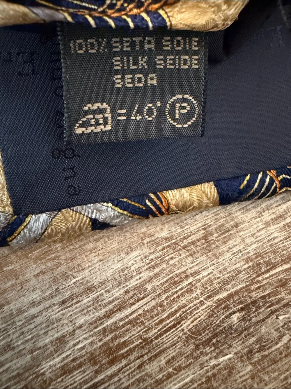 Ermenegildo Zegna 100% Silk “Disegno Esclusivo” Geometric Tie Navy Gold Italy